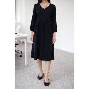 Old Navy Black Midi Dress M V-Neck 3/4 Sleeve Minimalist Chic Capsule wardrobe